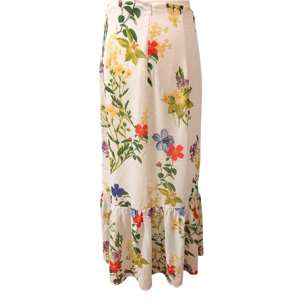 Dynamite Floral Cut-Out Maxi Dress Size XS White Botanical Ruffle Summer Boho - Picture 8 of 10